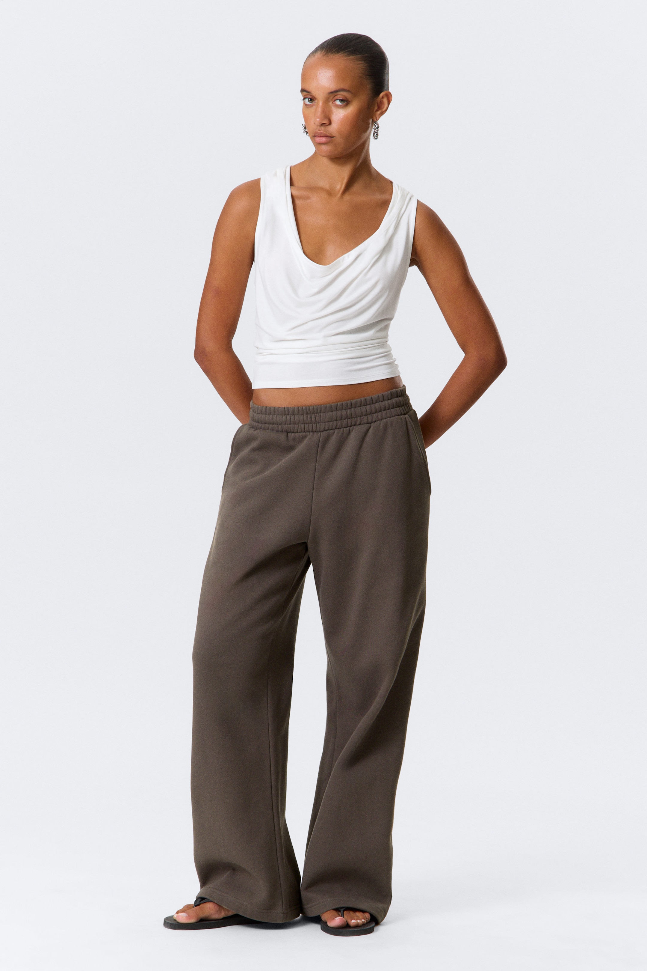 White - Draped Hooded Sleeveless Lyocell Top - 2