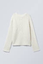 White - Loose Cable-Knit Sweater - 0