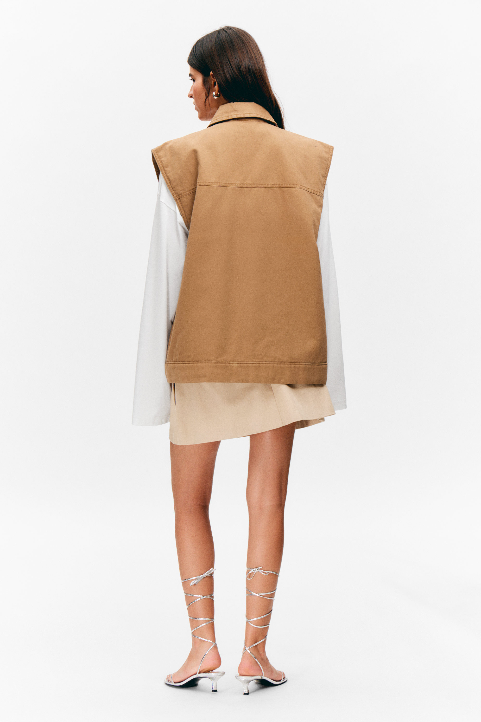Brown - Lightly Padded Canvas Zip Vest - 3