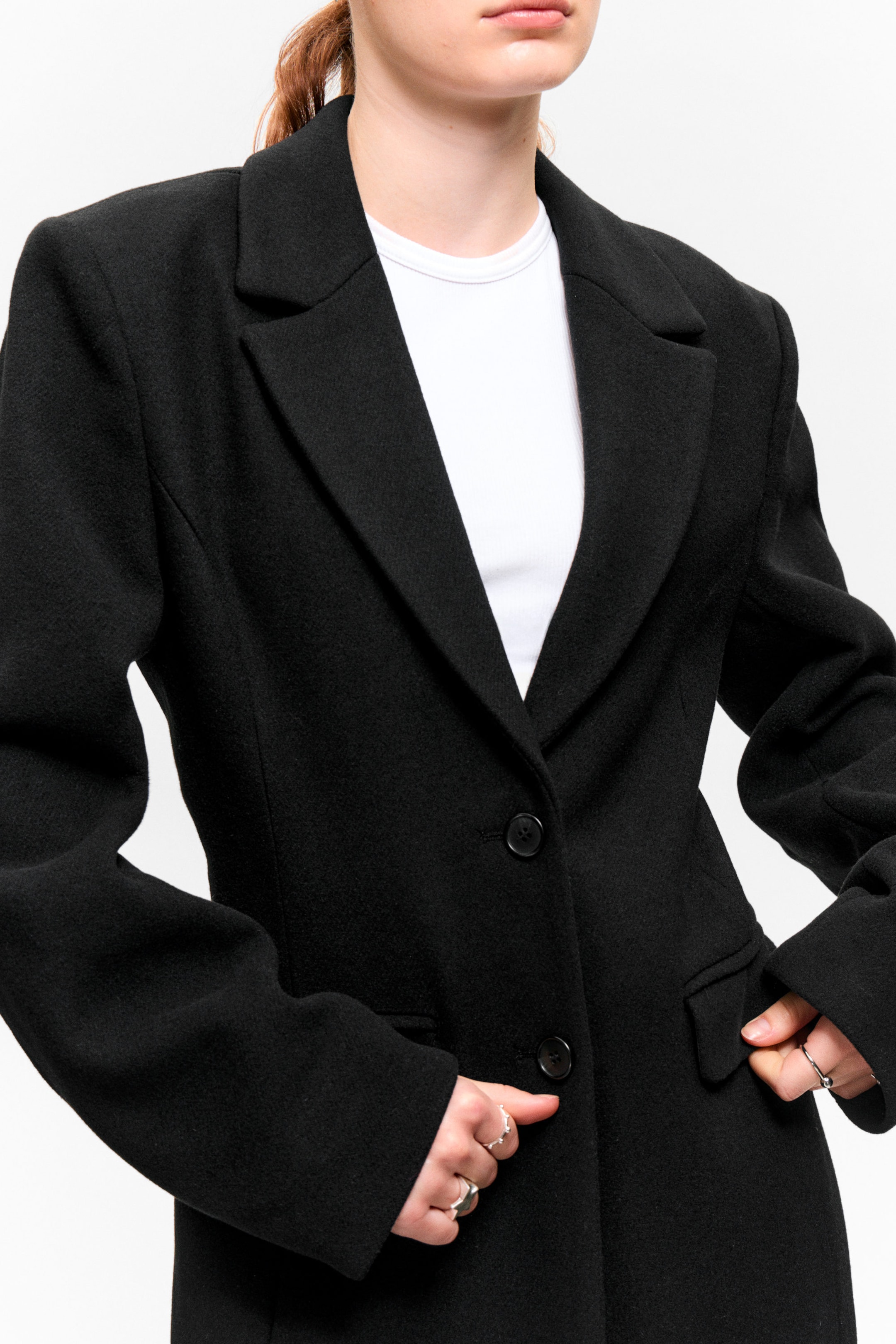 Noir - Manteau ajusté boutonné long - 2