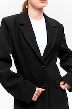 Noir - Manteau ajusté boutonné long - 2