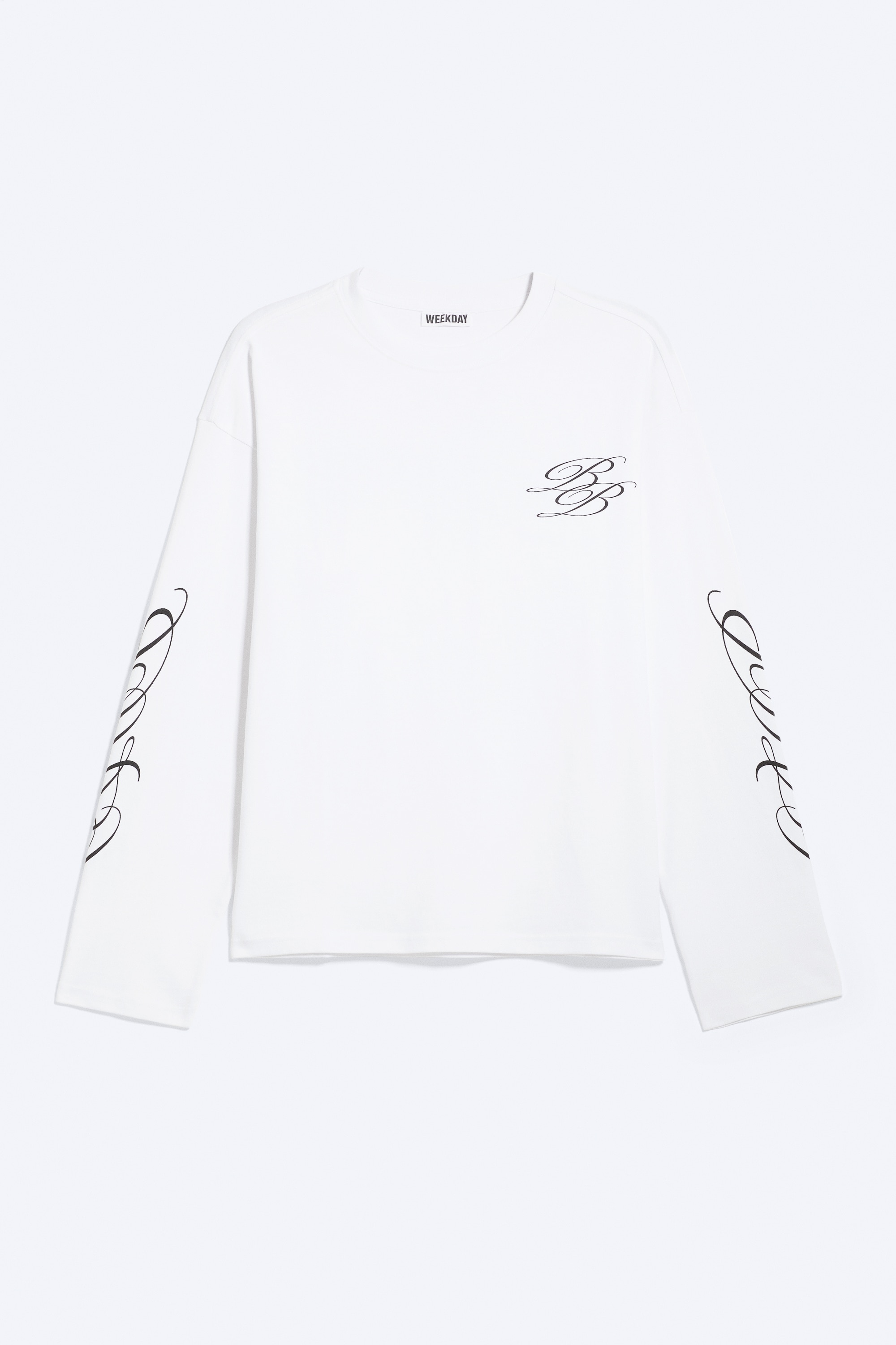T-shirt Great boxy a maniche lunghe con grafica - Bianco – Broken Beats/Bianco - Spray Scintillante/Talpa scuro - Psichedelia/Bianco – Logo Karma/Talpa polvere chiara - Schizzo