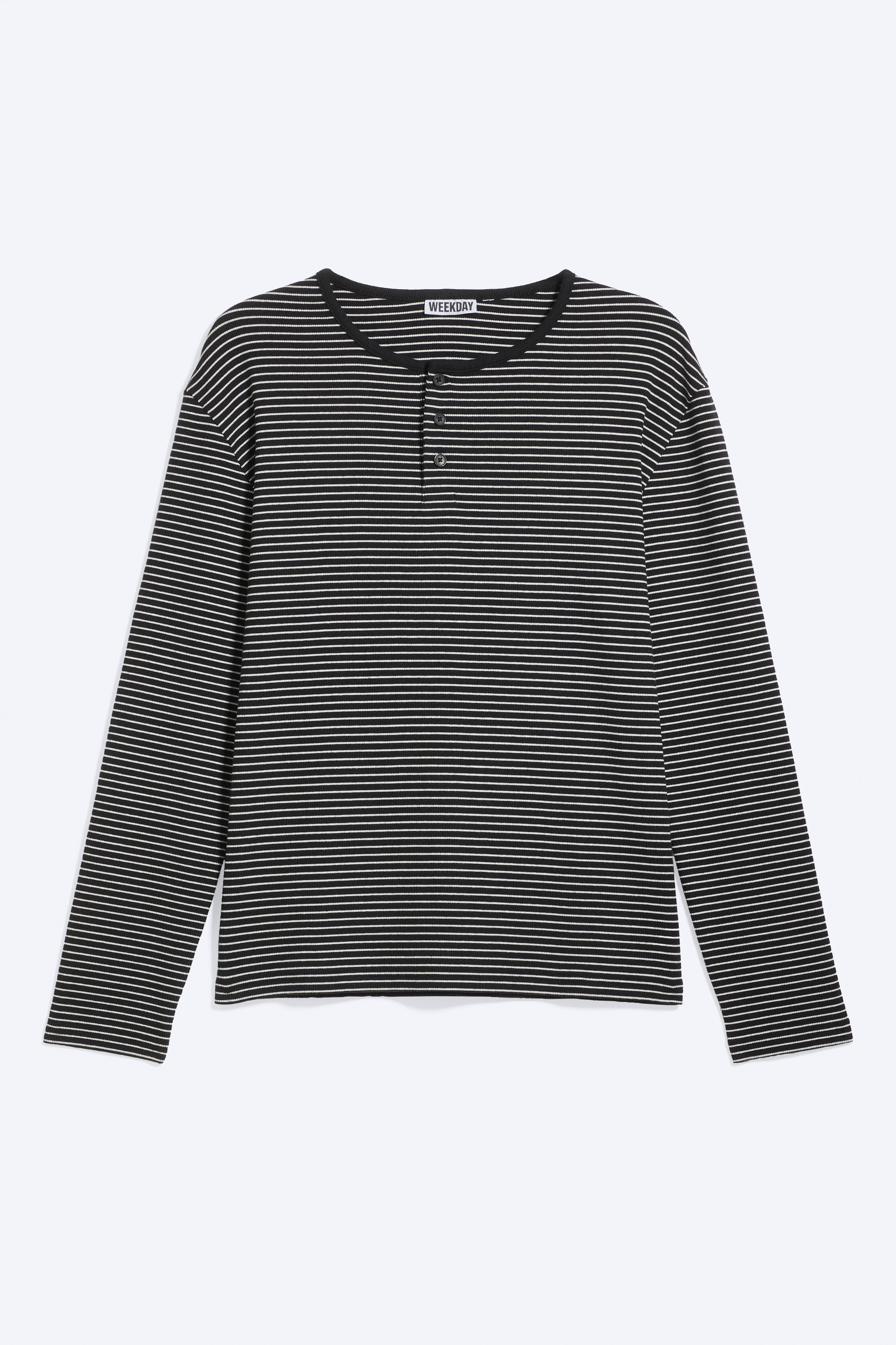 Hosszú ujjú pamut henley - Csíkos Fekete/Black/Poros Fehér