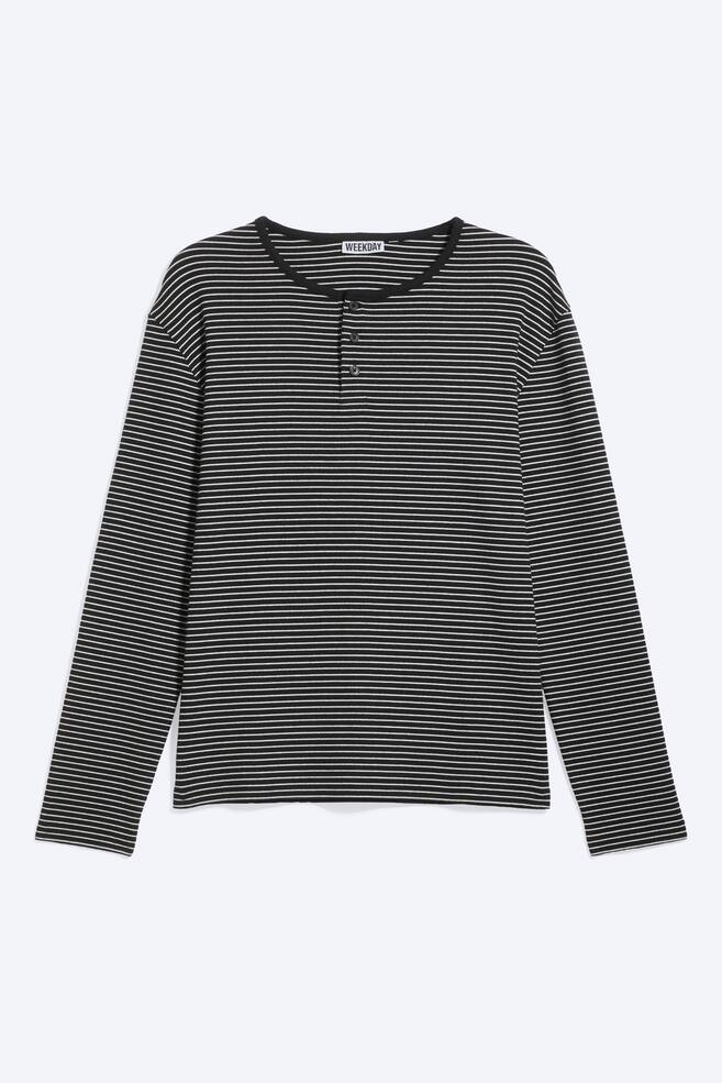 Henley in cotone a maniche lunghe - Nero a righe/Black/Bianco polvere - 1
