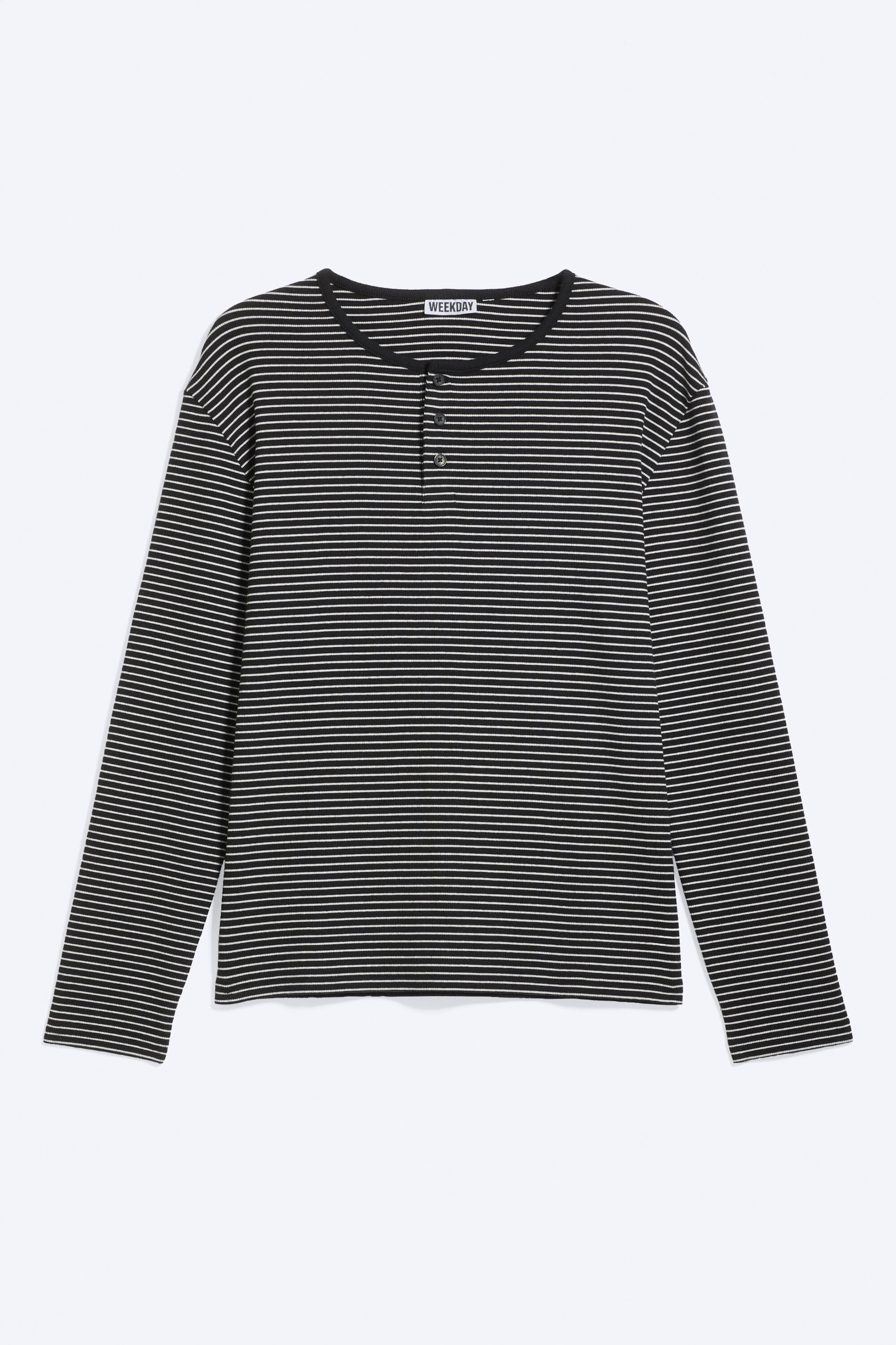 Schwarz gestreift - Langärmeliges Henley-Shirt aus Baumwolle - 3