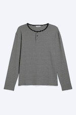 Schwarz gestreift - Langärmeliges Henley-Shirt aus Baumwolle - 3