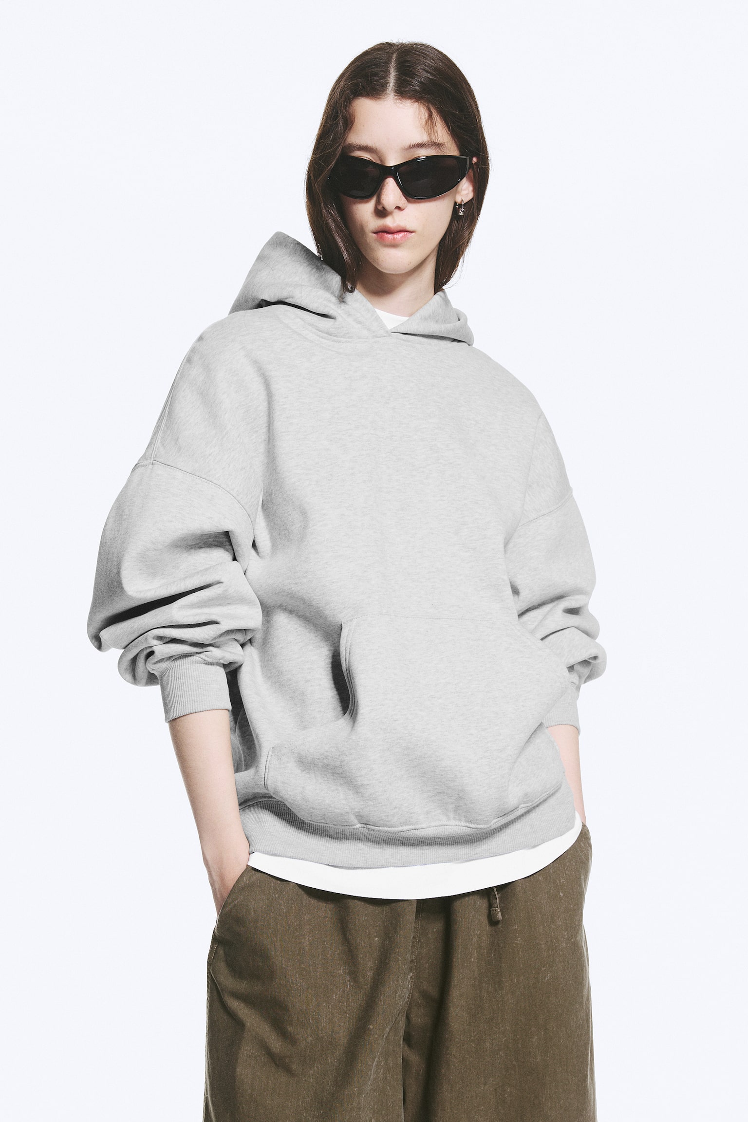 Oversized Heavyweight Hoodie - Light Grey Melange/Тъмночервено/Black/Тъмно кафяво - 1