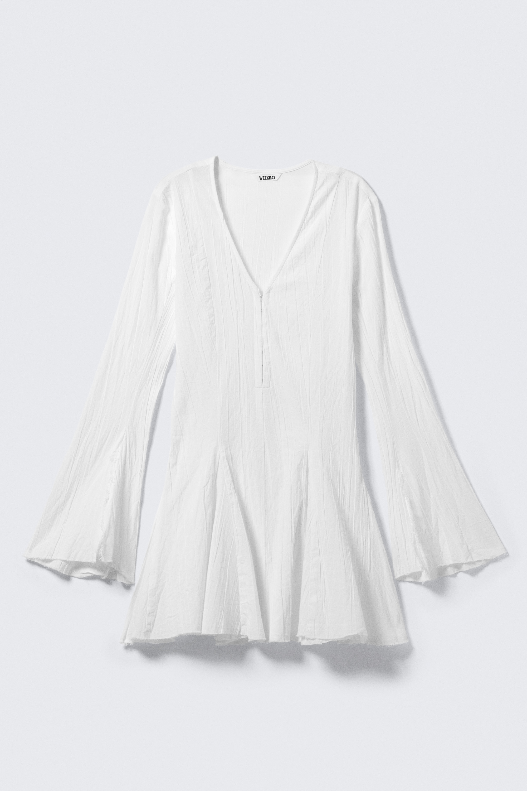 Crinkled Long-Sleeved Mini Dress - White/Black/Dark Mole