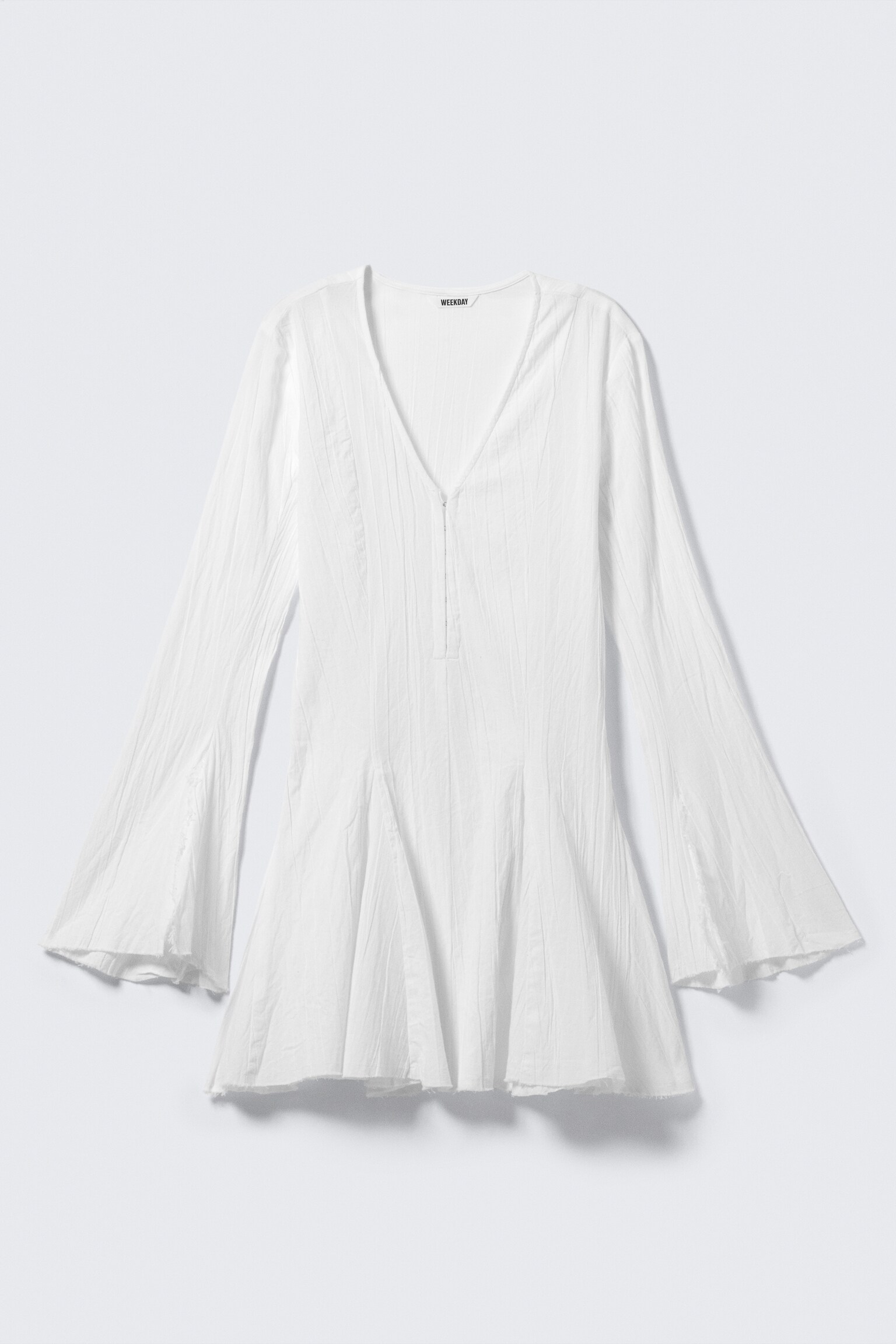 Crinkled Long-Sleeved Mini Dress - White/Black/Dark Mole - 2
