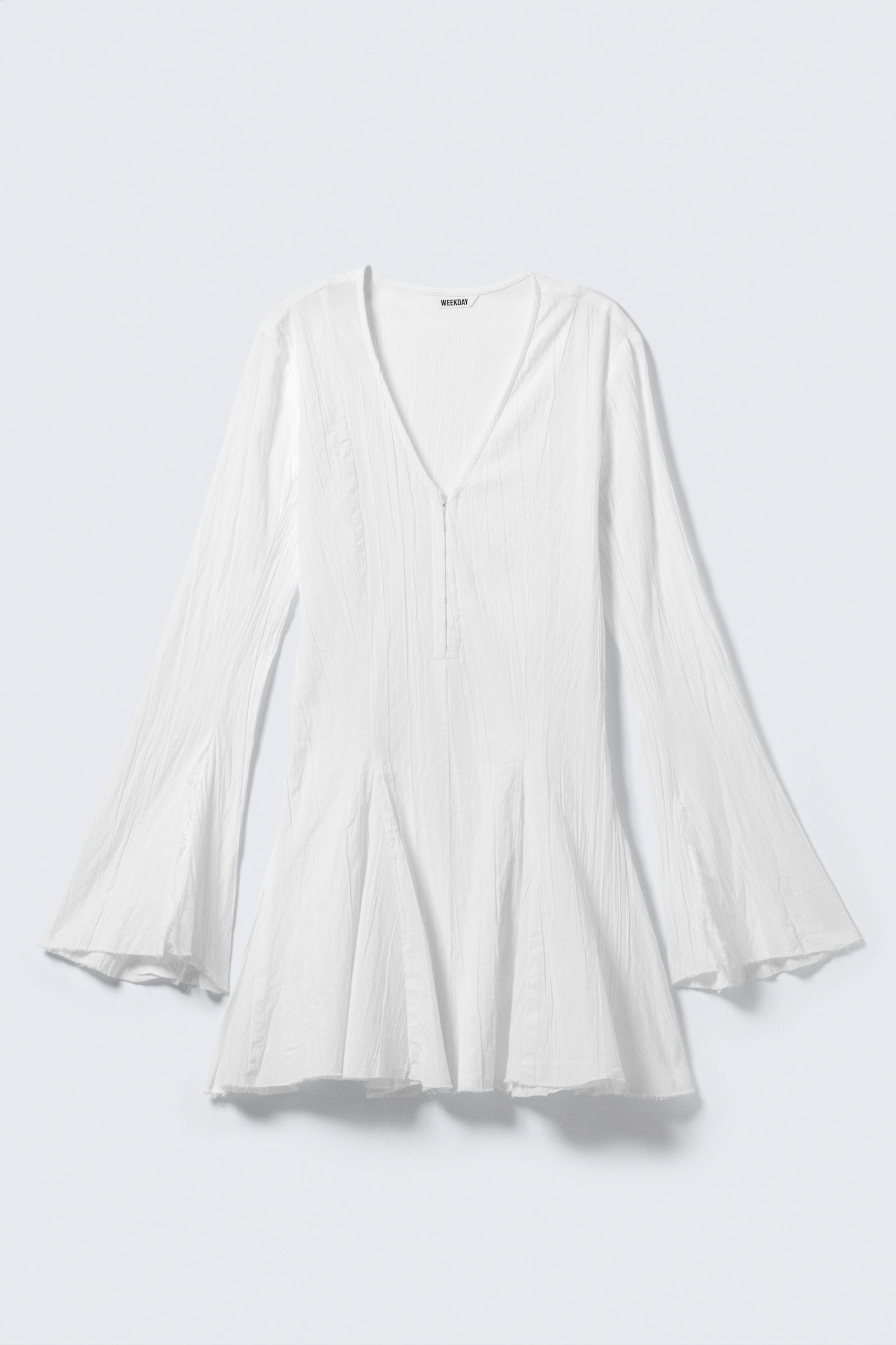White - Crinkled Long-Sleeved Mini Dress - 1