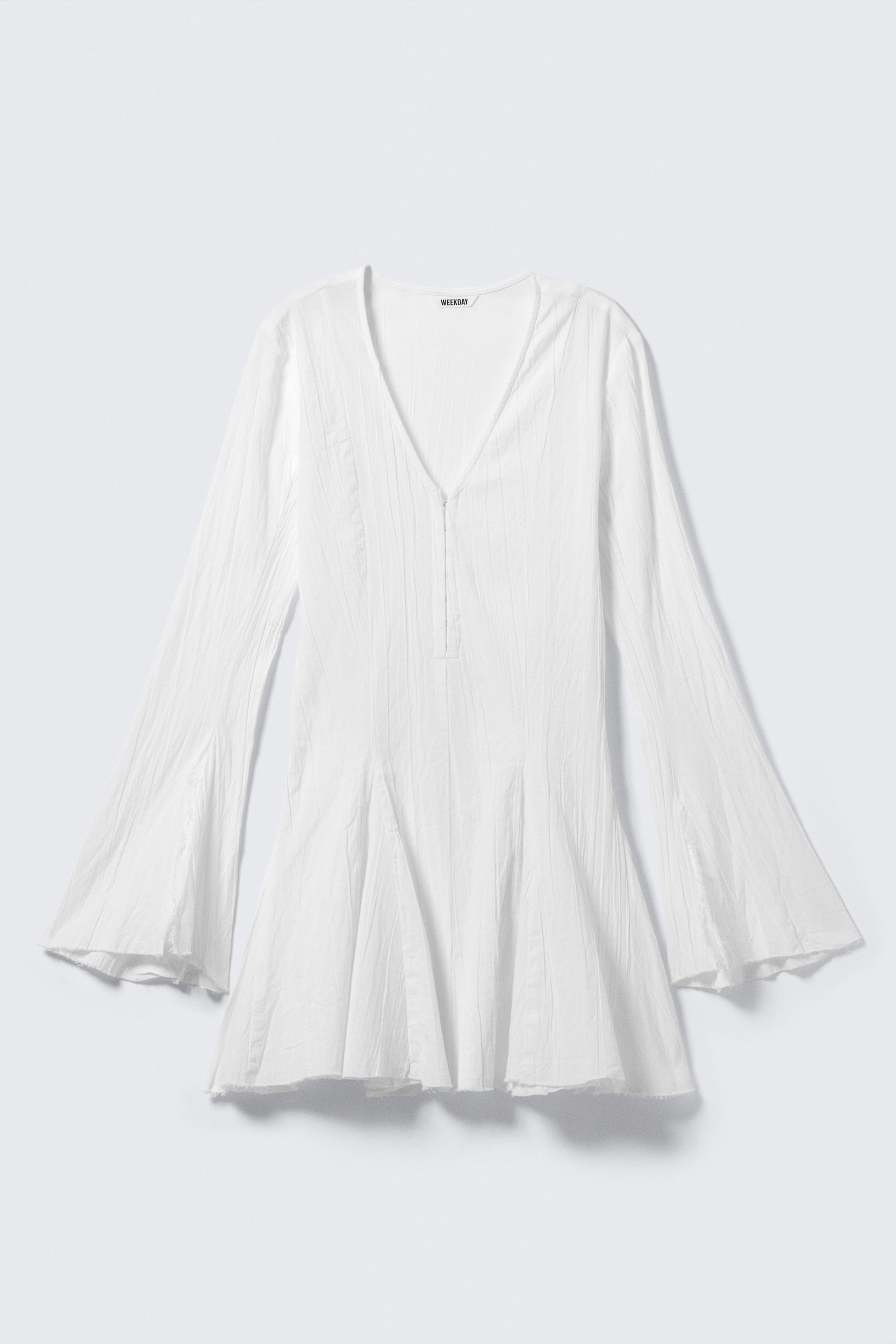 Vit - Skrynklig långärmad miniklänning - 1