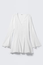 Blanc - Mini robe froissée à manches longues - 0