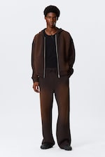 Washed Dark Brown - Simon Washed Scuba Zip Hoodie - 2