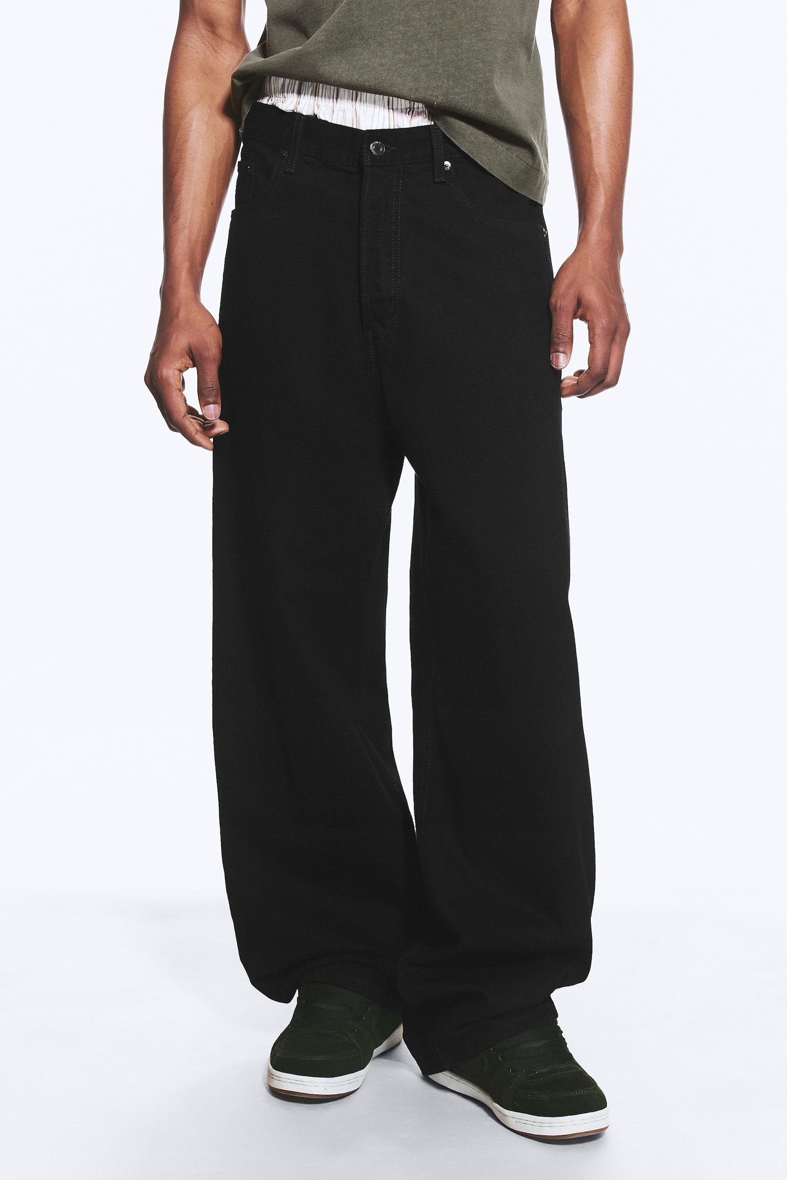 Astro Mid Waist Loose Baggy Unisex Jeans-Black Rinse - Schwarz - 5