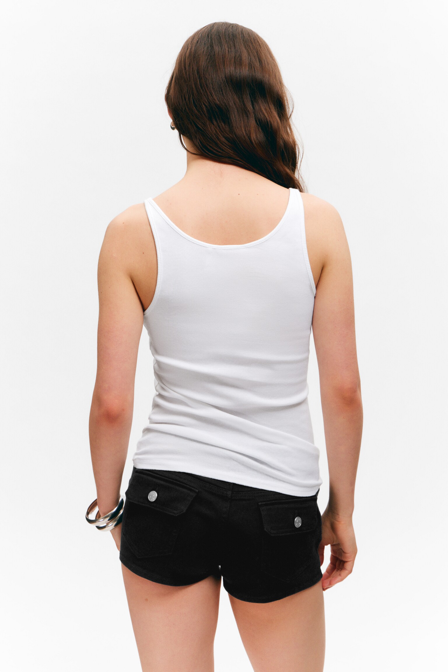 Рипсено потник с овално деколте - Бял/Ярко червено - 5