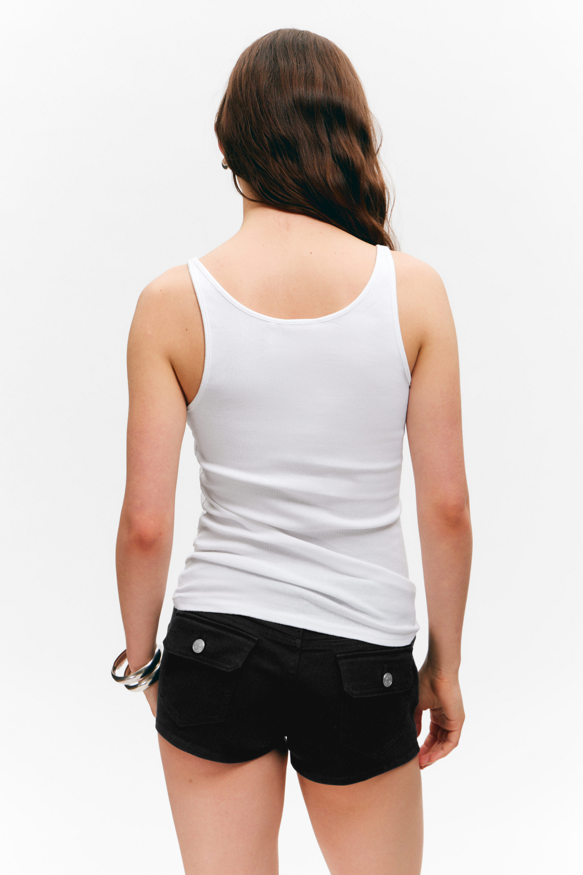 Weiß - Geripptes Tanktop mit Rundhalsausschnitt - 2