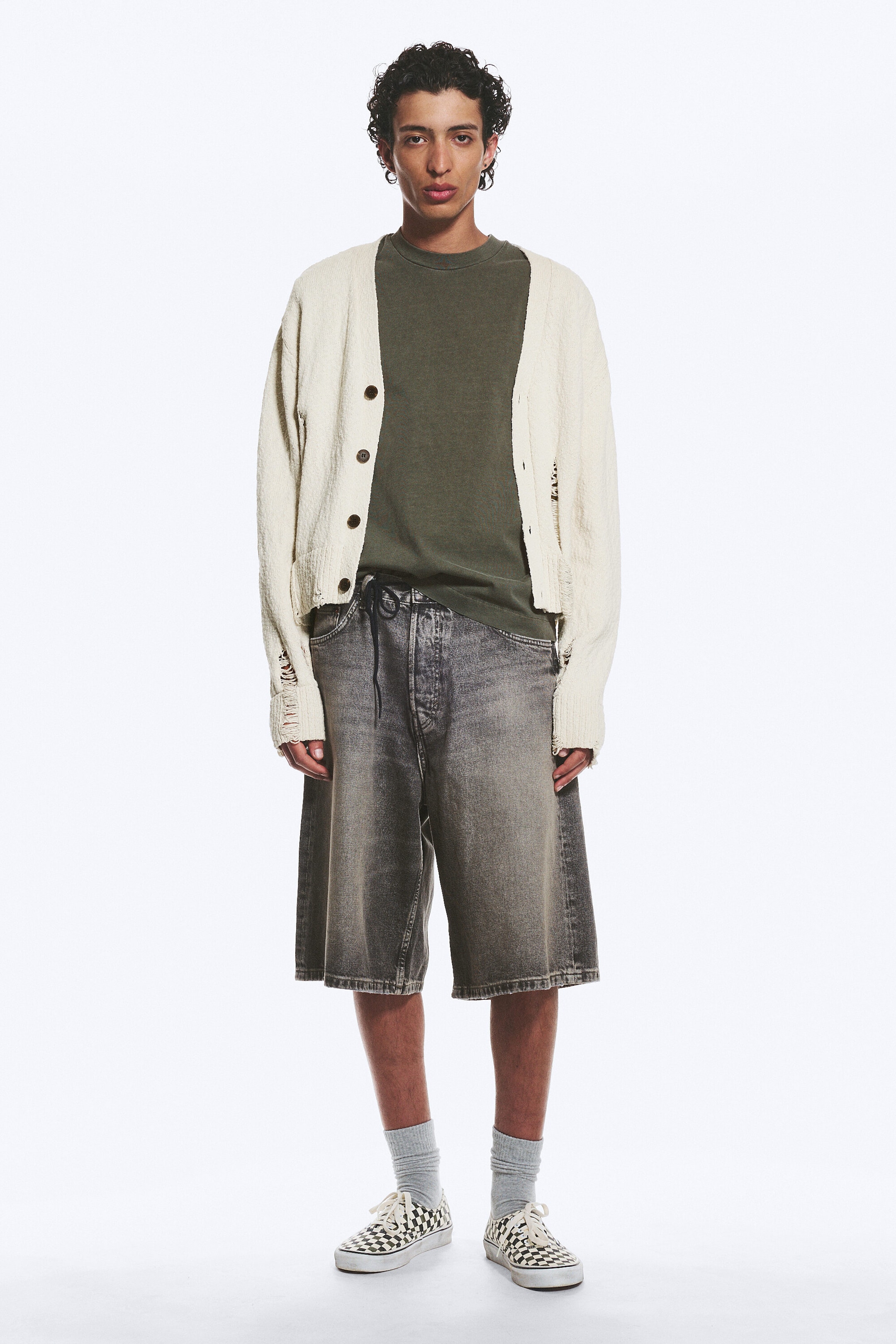 Beige - Boxy Strick-Cardigan im Used-Look - 2