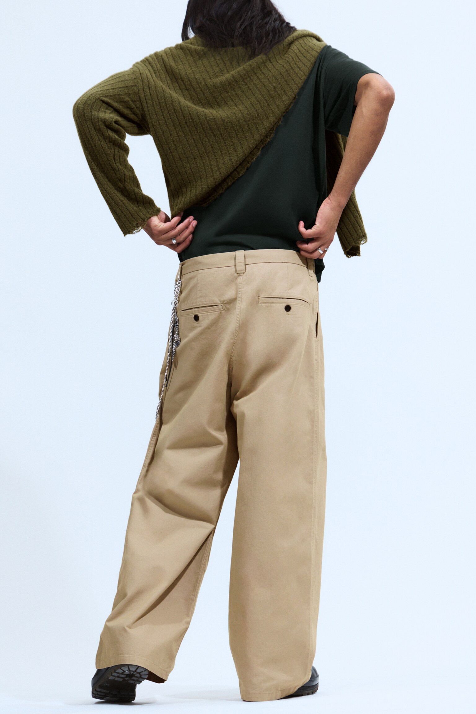 Oversized Pleated Cotton Twill Chinos - Beige - 5
