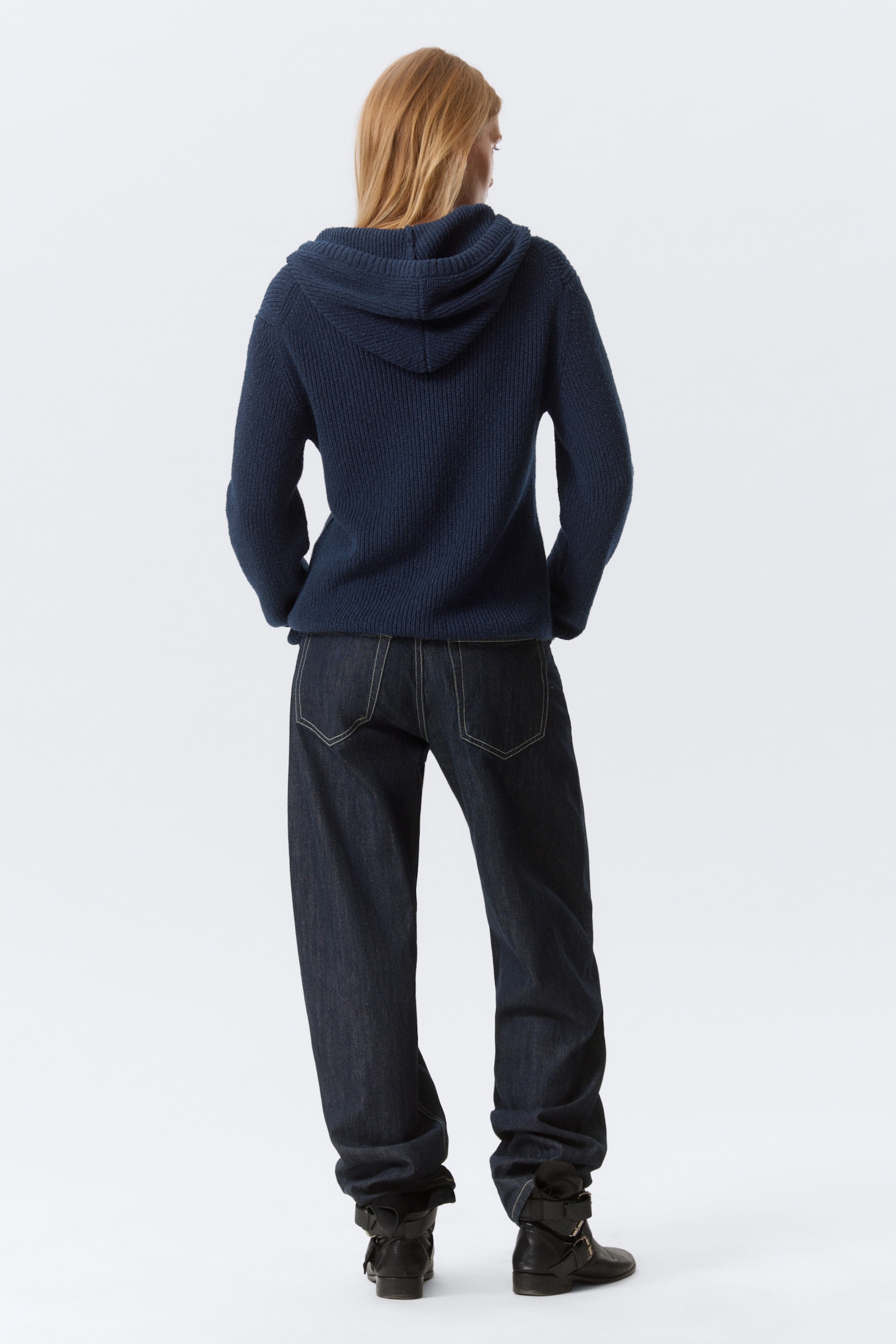 Sweat rayé en maille Slim Fit zippé - Bleu marine foncé/Rayures noir et blanc - 3