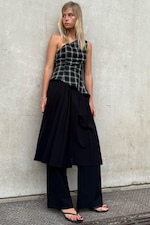 Checked Black - Asymmetric One-Shoulder Fitted Top - 0