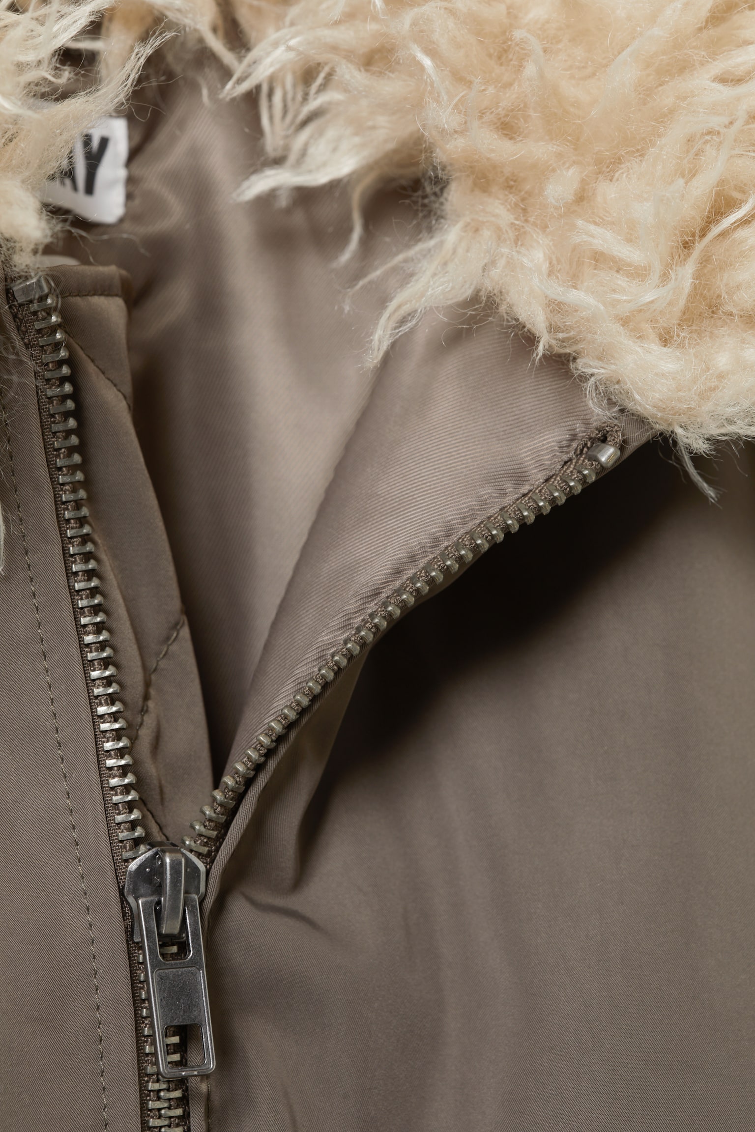 Faux Fur Collar Bomber Jacket - Dark Mole - 3