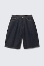 Blue Rinse - Dark Blue - Void Mid Rise Loose Long Denim Shorts - 4