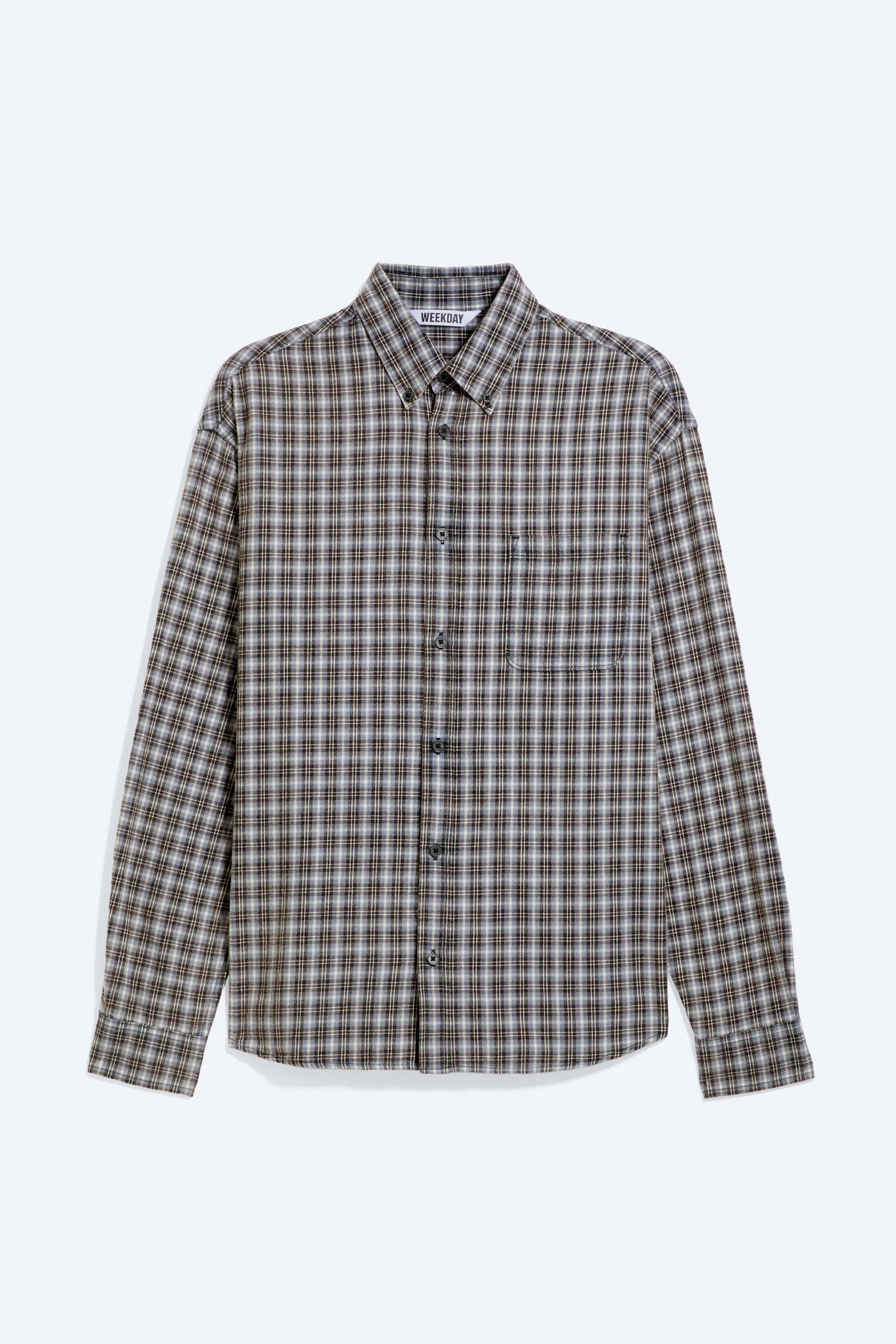 Checked Dark Grey - Long-sleeved flannel buttoned shirt - 1
