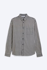 Checked Dark Grey - Long-sleeved flannel buttoned shirt - 0