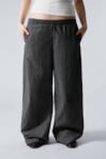 Checked Black - Low Loose Cotton Trousers - 1