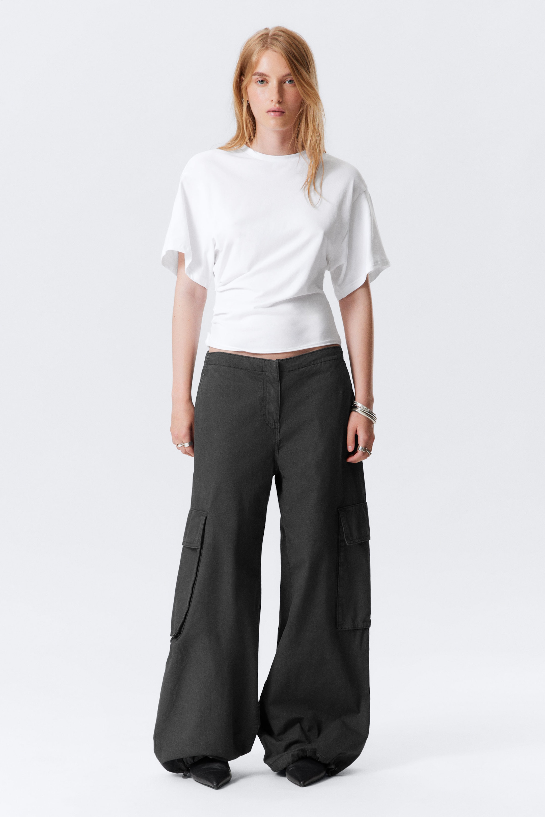 White - DRAPED FITTED T-SHIRT - 2