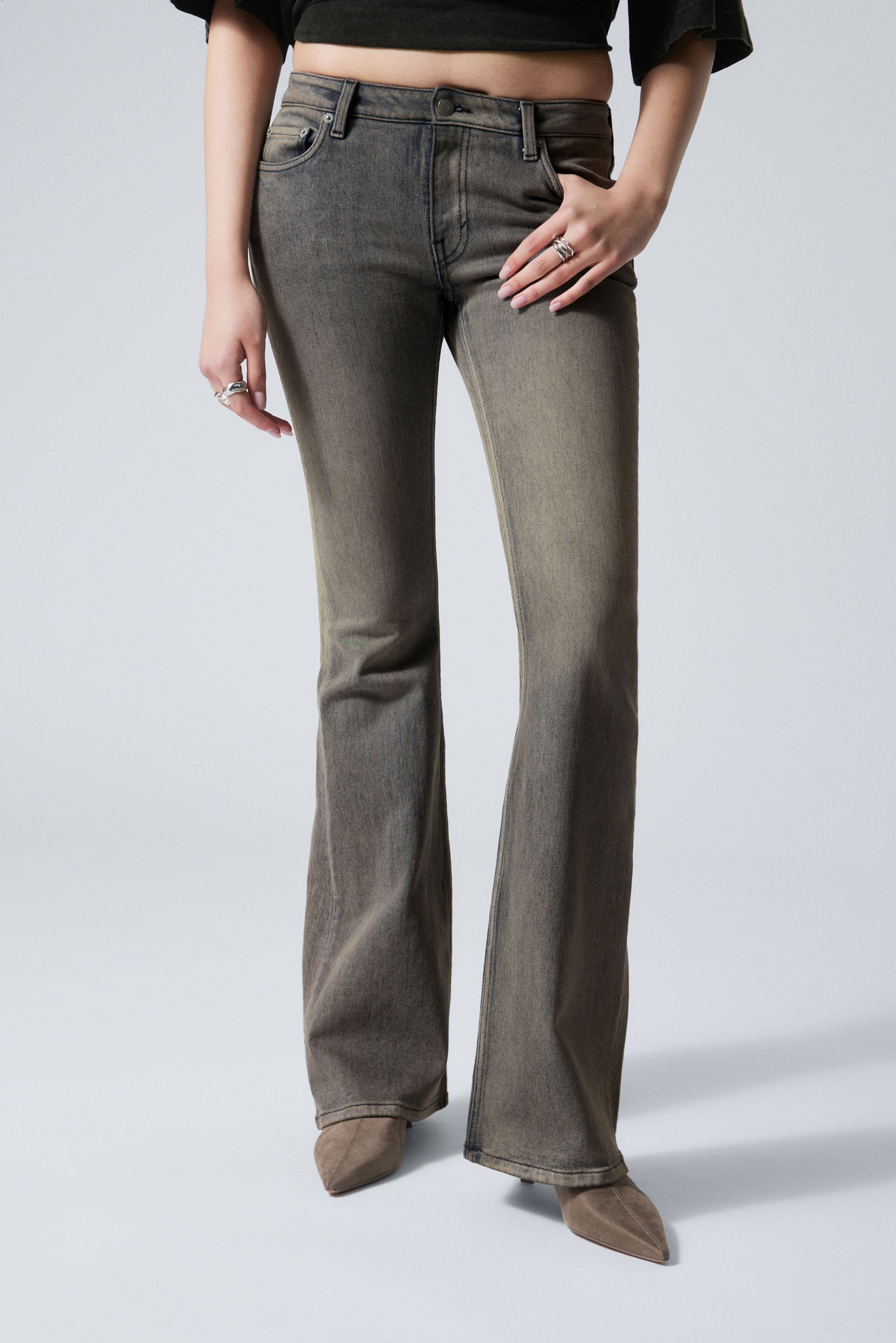 #5B5C5F - Flame Low Rise Slim Flared Leg Jeans - 2