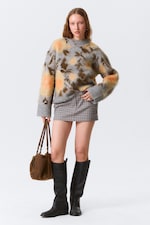 Grey Melange - Jacquard - Relaxed Brushed Jacquard Knit Sweater - 1