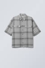 Black Check - Oversized Checked Short Sleeve Shirt - 0