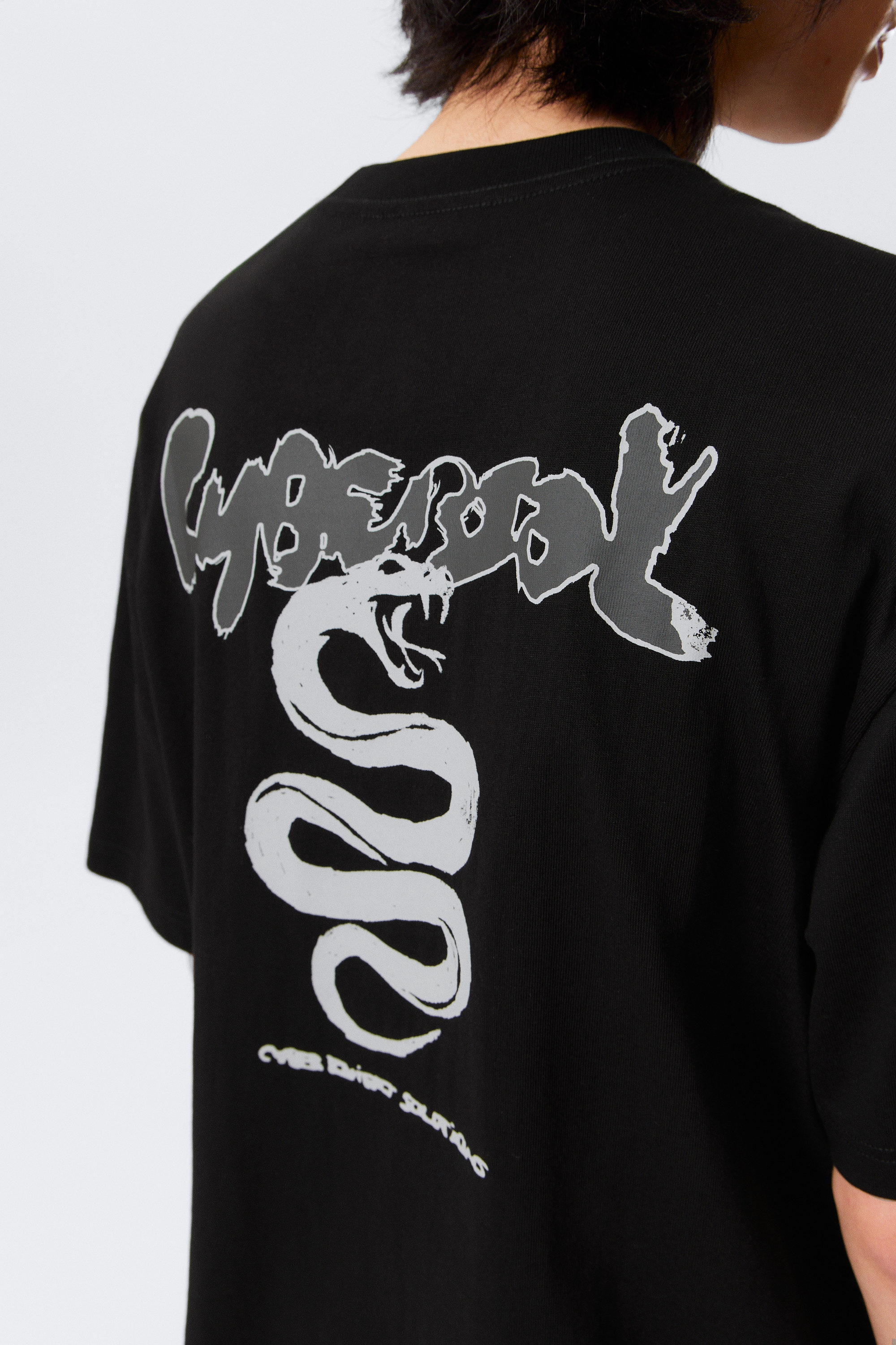 Black - Cyber Snake - Relaxed Graphic Printed T-shirt - 2