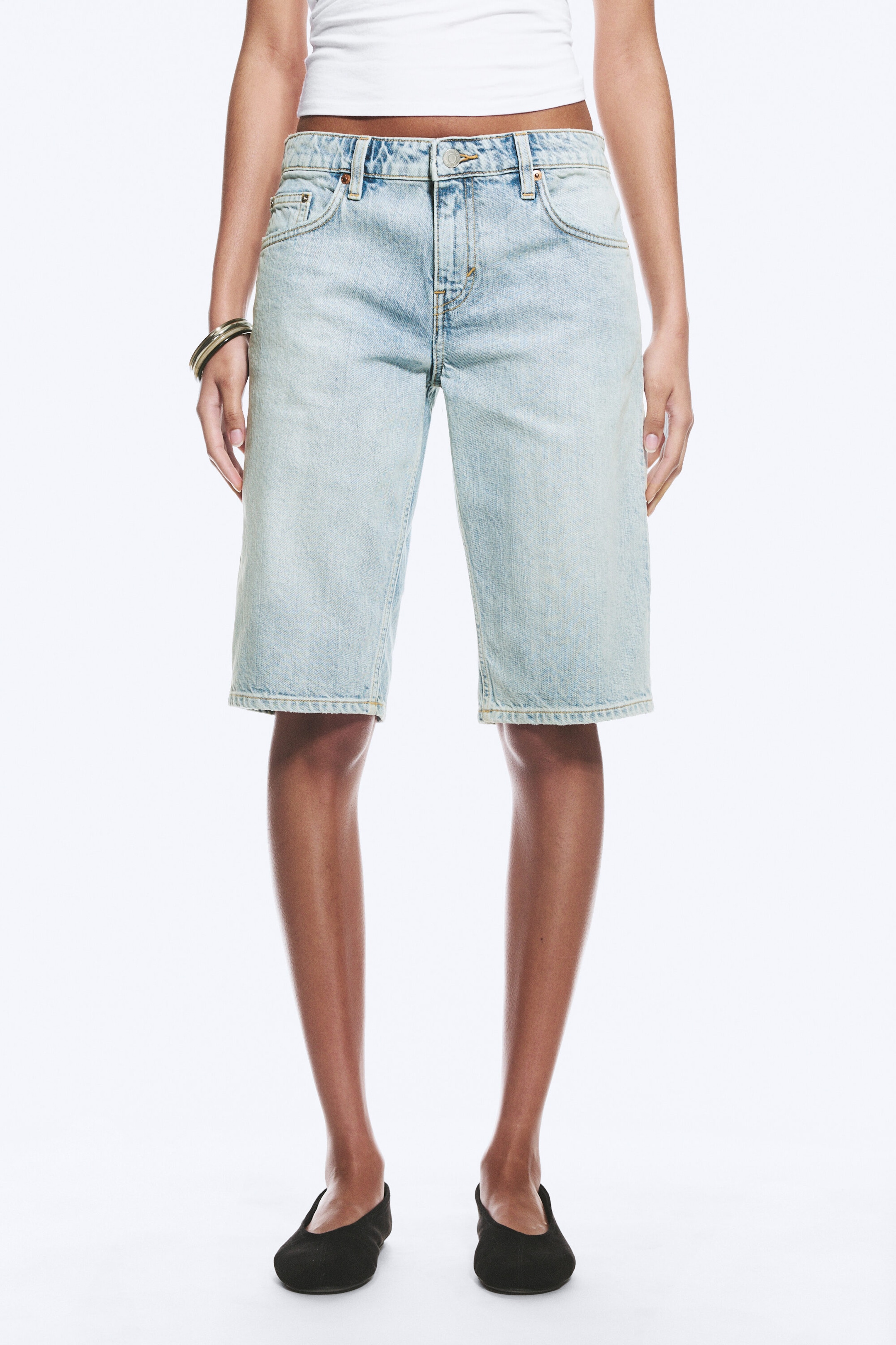 Dream Blue - Light Blue - Atom Low Rise Regular Knee-Length Denim Shorts - 2