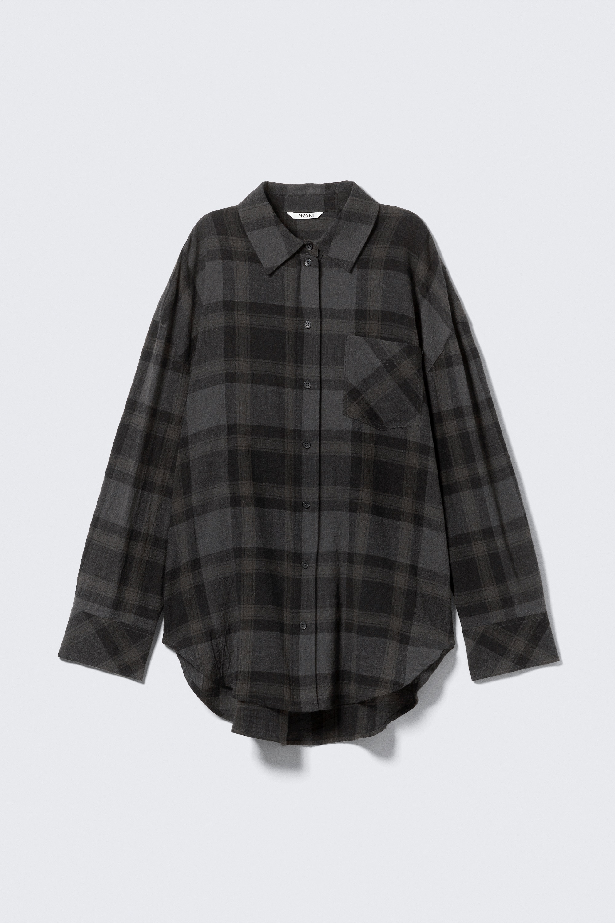Oversized Long-Sleeved Cotton Shirt - Checked Dark Grey/Dusty Pink/Burgundy & Yellow Stripes