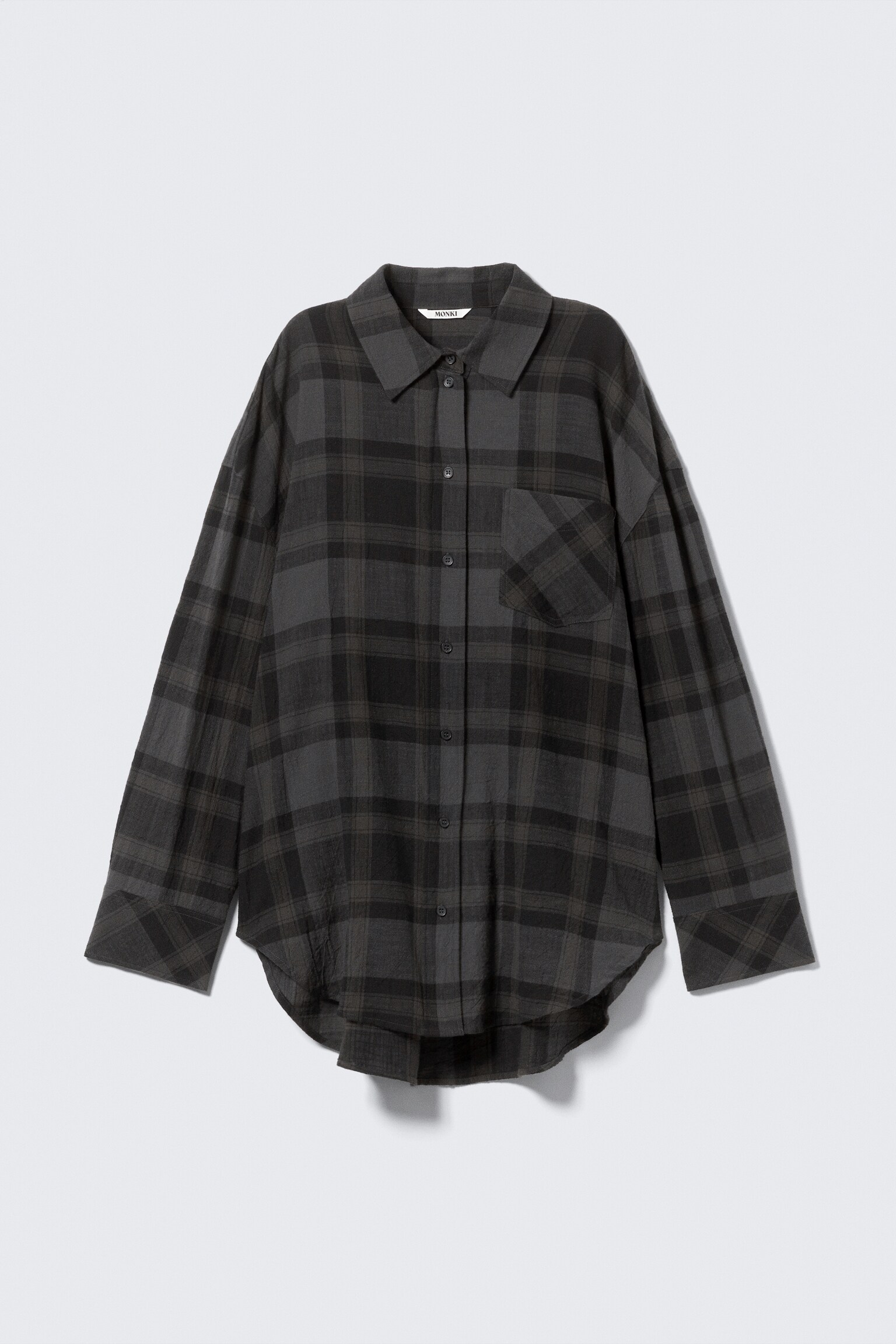 Oversized Long-Sleeved Cotton Shirt - Checked Dark Grey/Burgundy & Yellow Stripes/Dusty Pink - 2