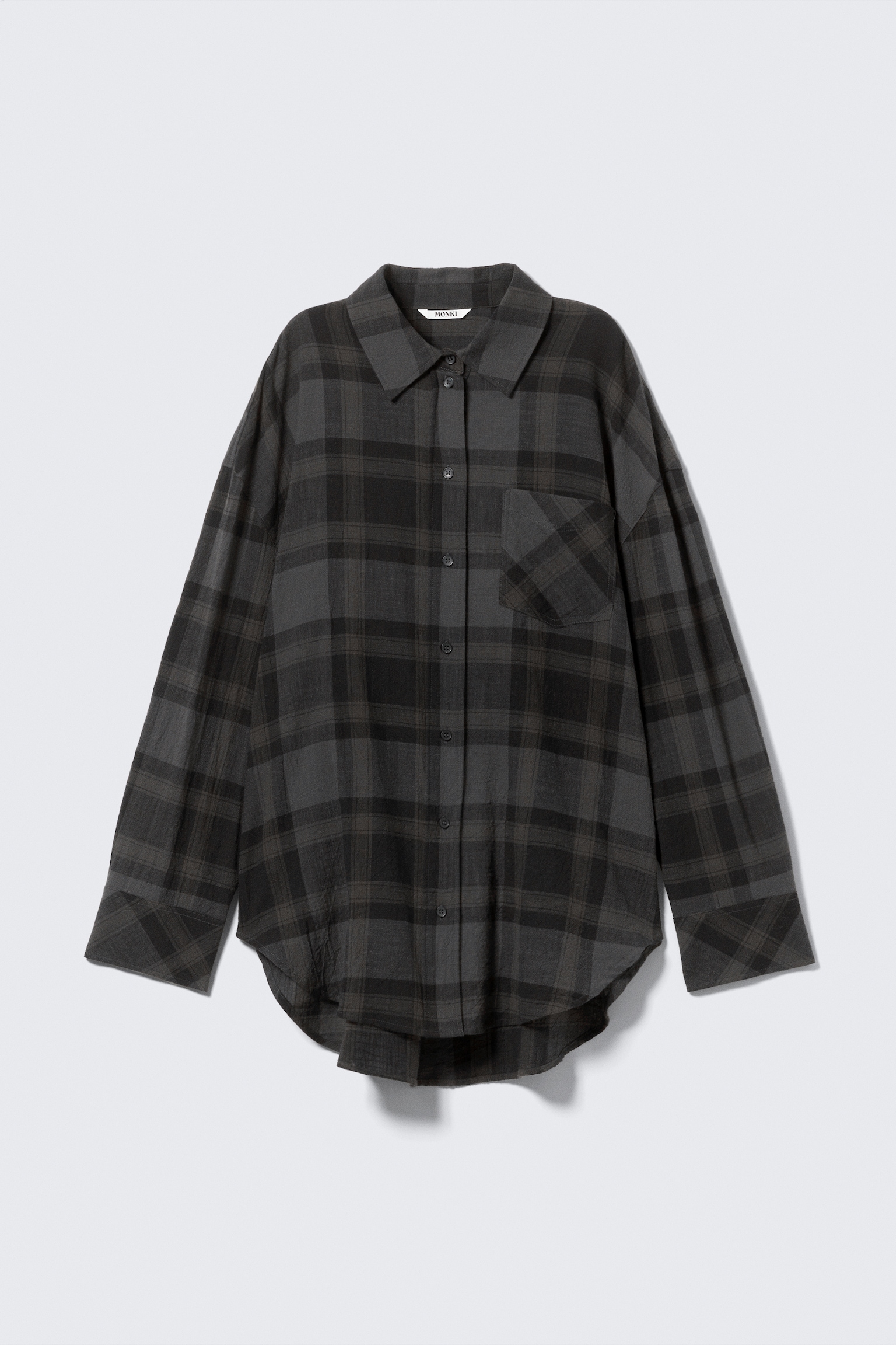 Oversized Long-Sleeved Cotton Shirt - Checked Dark Grey/Burgundy & Yellow Stripes/Dusty Pink - 2