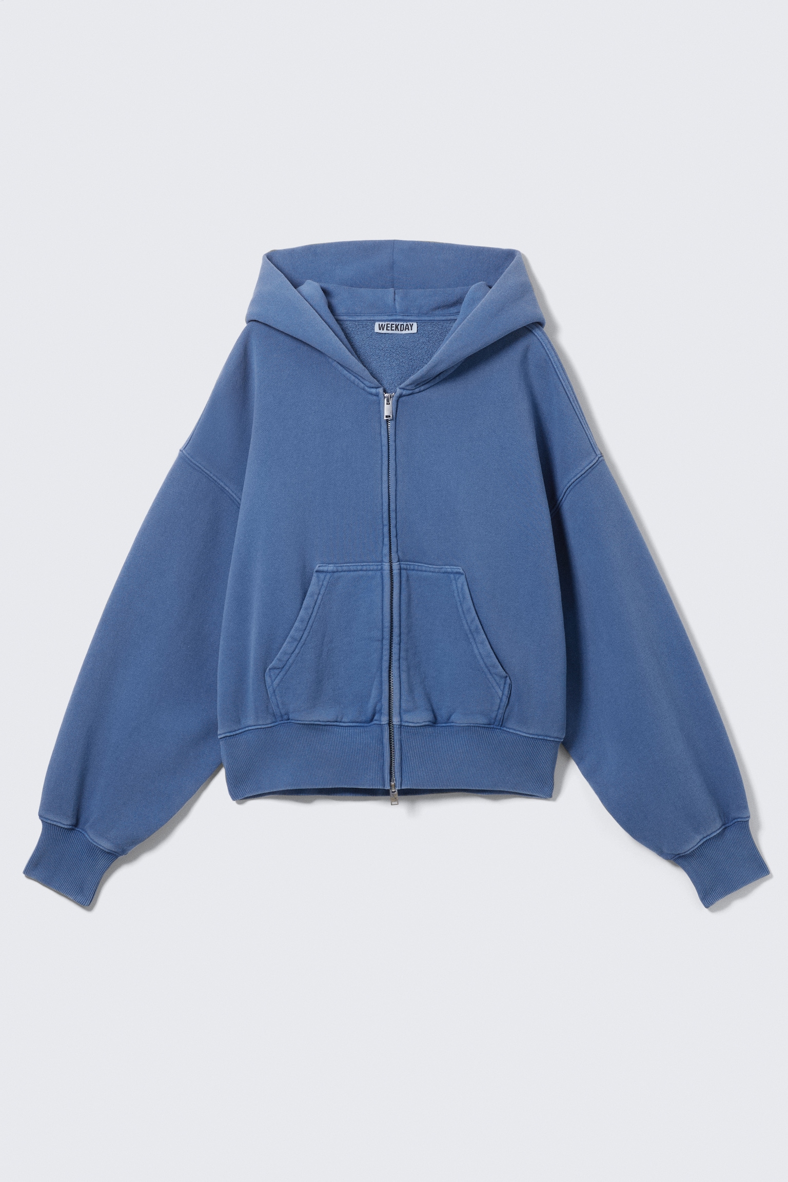 Kort Boxy Zip Hoodie - Forvasket blå/Gråmeleret
