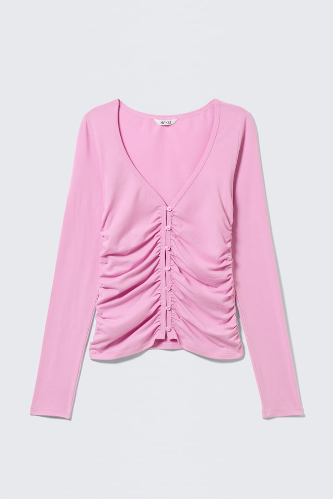 Cardigan BELLE B con scollo a V e arricciature - Rosso ciliegia/Grigio chiaro mélange/Bianco - 1