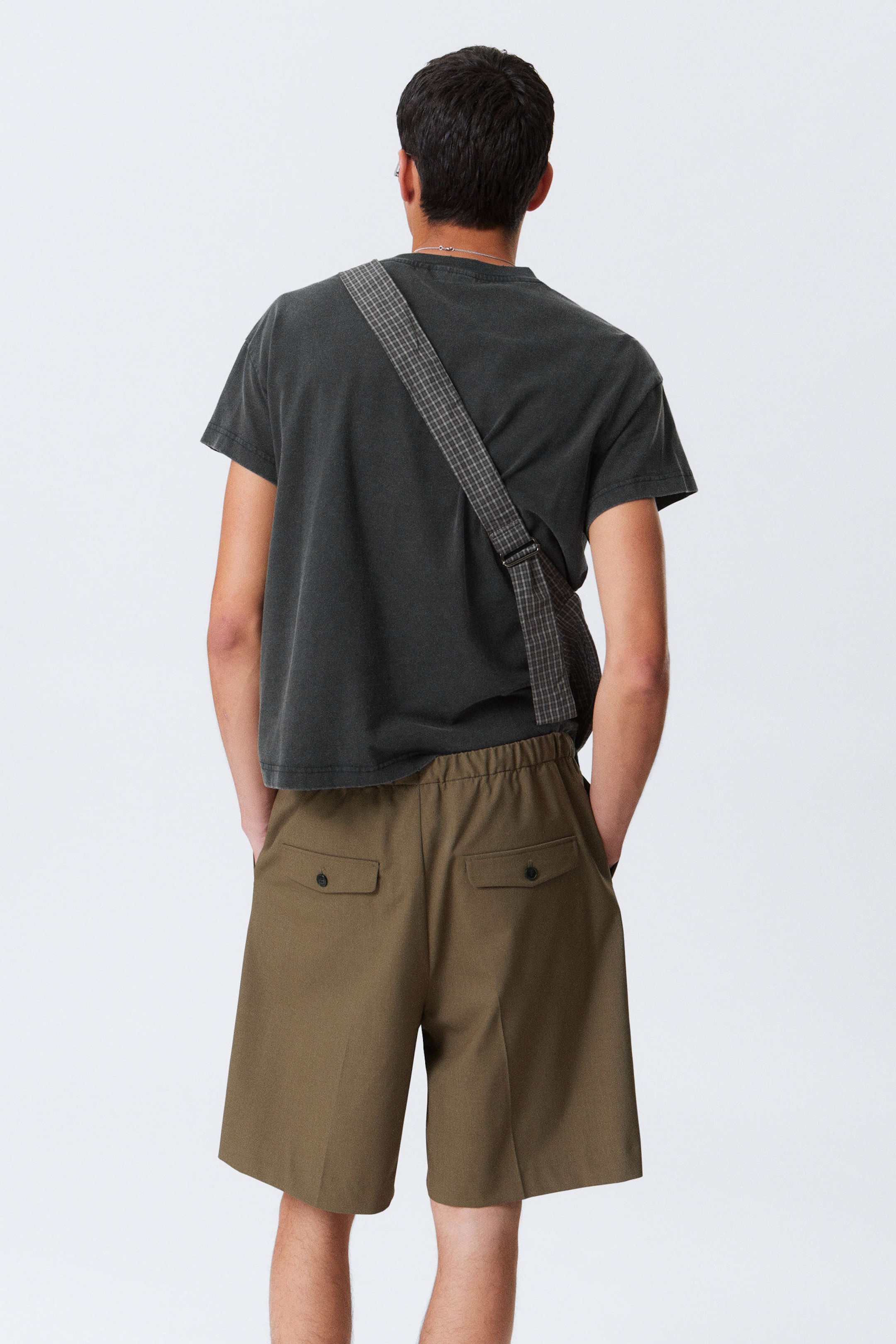 Khaki - Weite Twill-Anzugshorts mit Kordelzug - 3