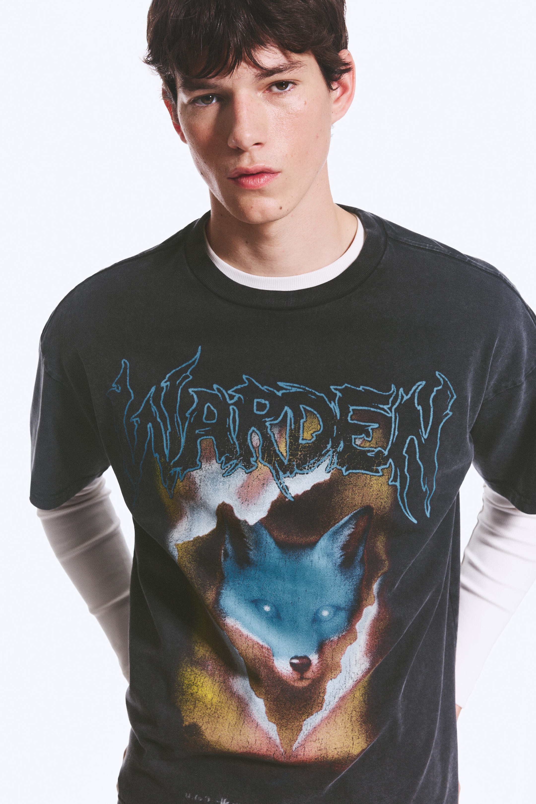 Black - Warden - Boxig t-shirt med tryck - 3