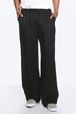 Black - Loose Fit Straight Leg Linen Trousers - 3