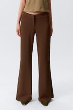 Brown - Mid Rise Flared Zip-Up Trousers - 1