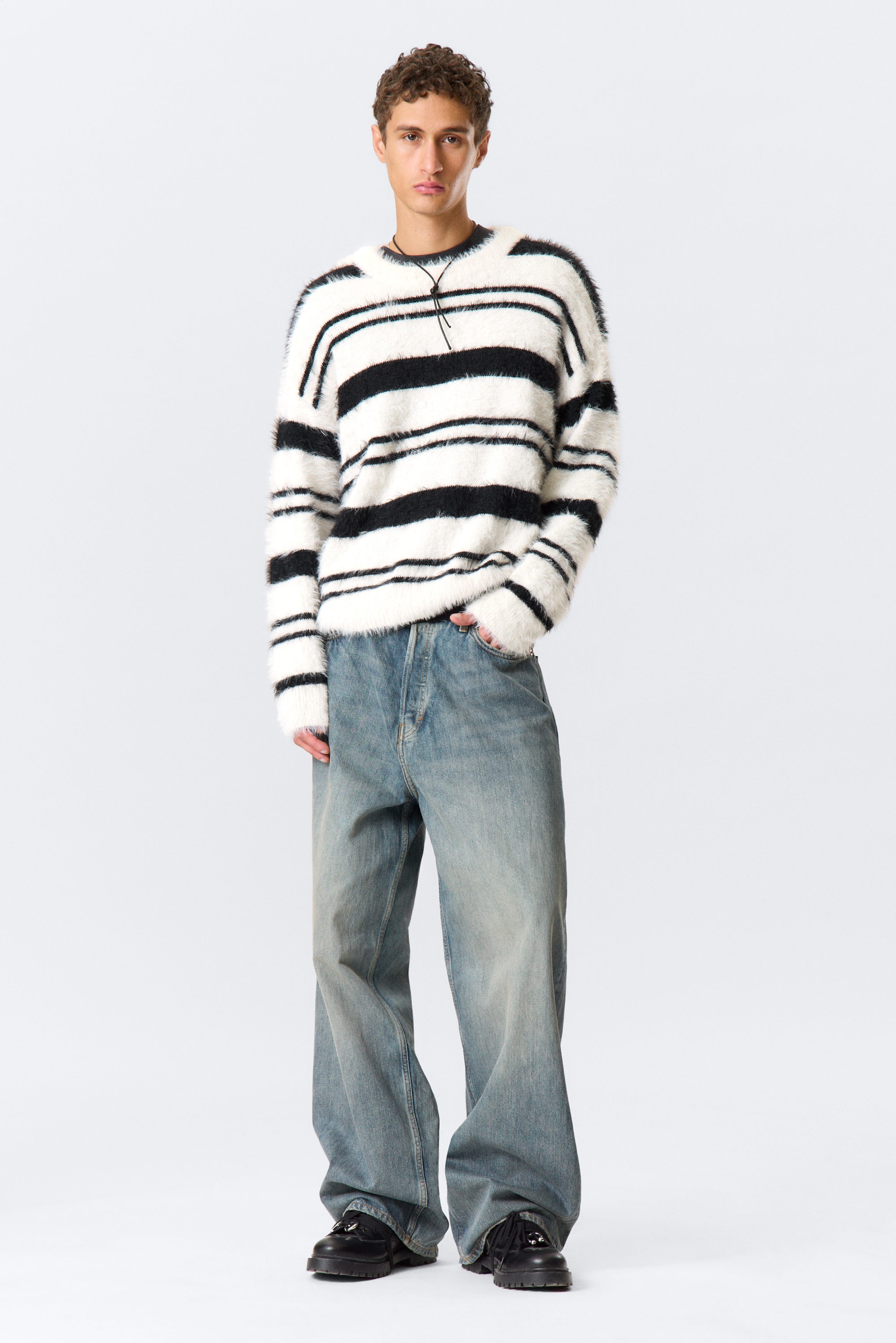 Black & White Stripes - Relaxed Striped Knitted Sweater - 2