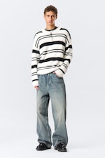 Black & White Stripes - Relaxed Striped Knitted Sweater - 1
