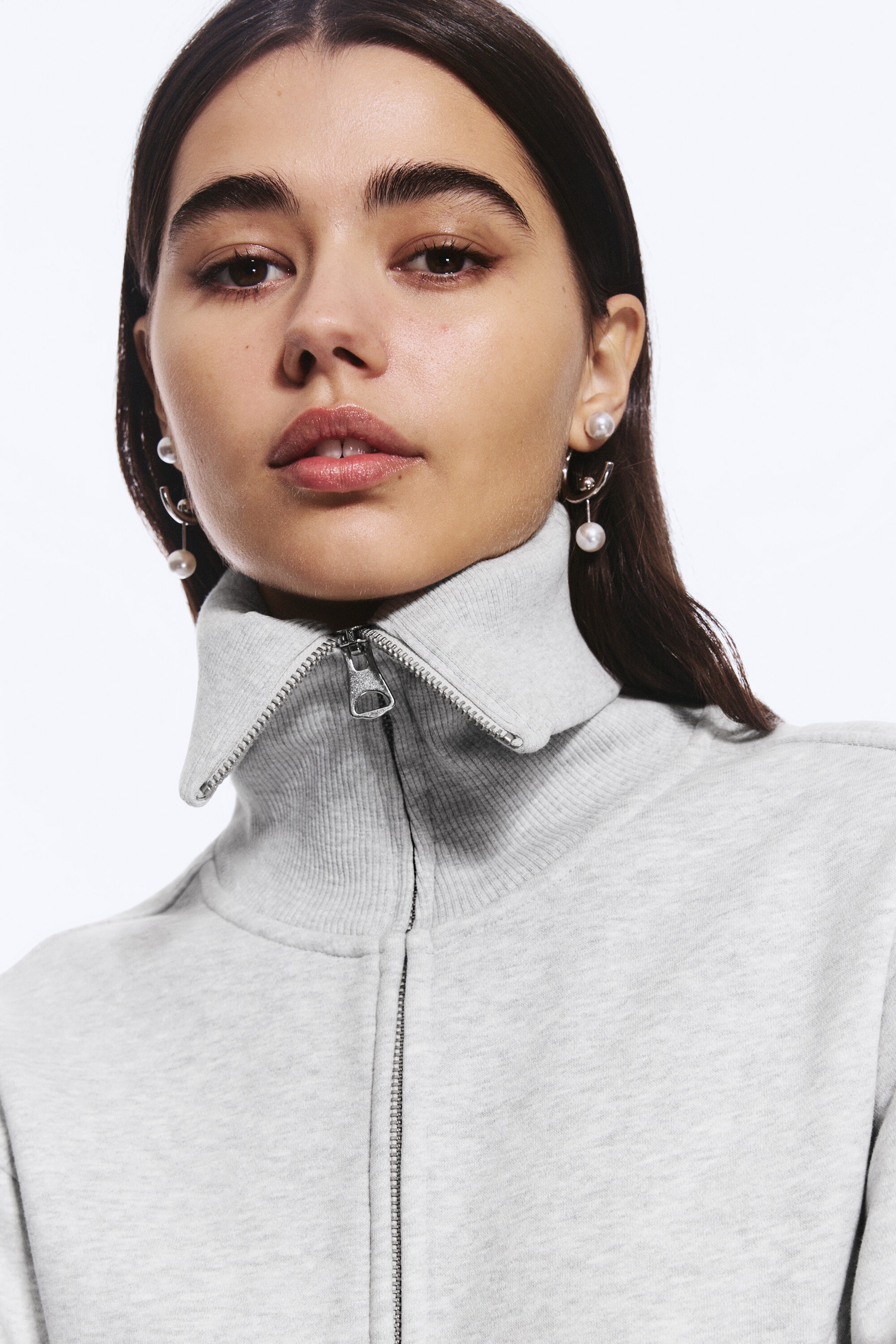 Grey Melange - Fitted Zip Sweatshirt - 2