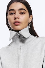 Grey Melange - Fitted Zip Sweatshirt - 2