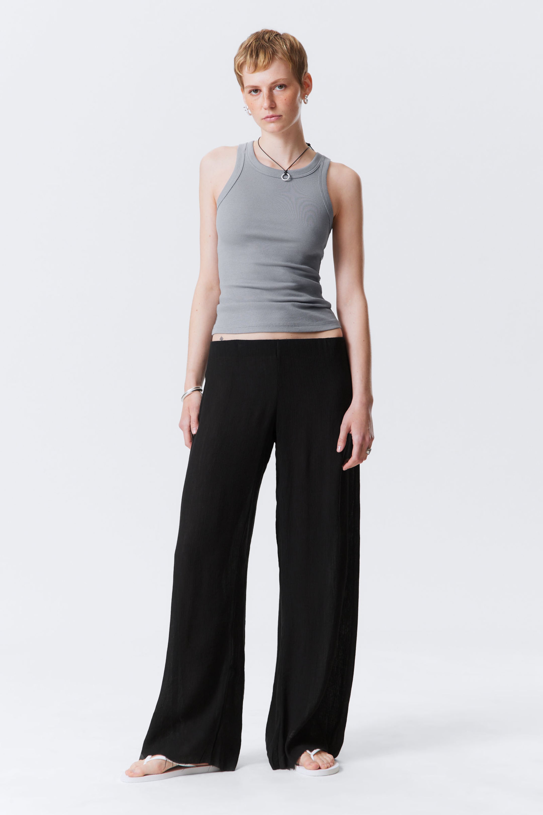 #272627 - Crinkled Low-Rise Wide-Leg Trousers - 1