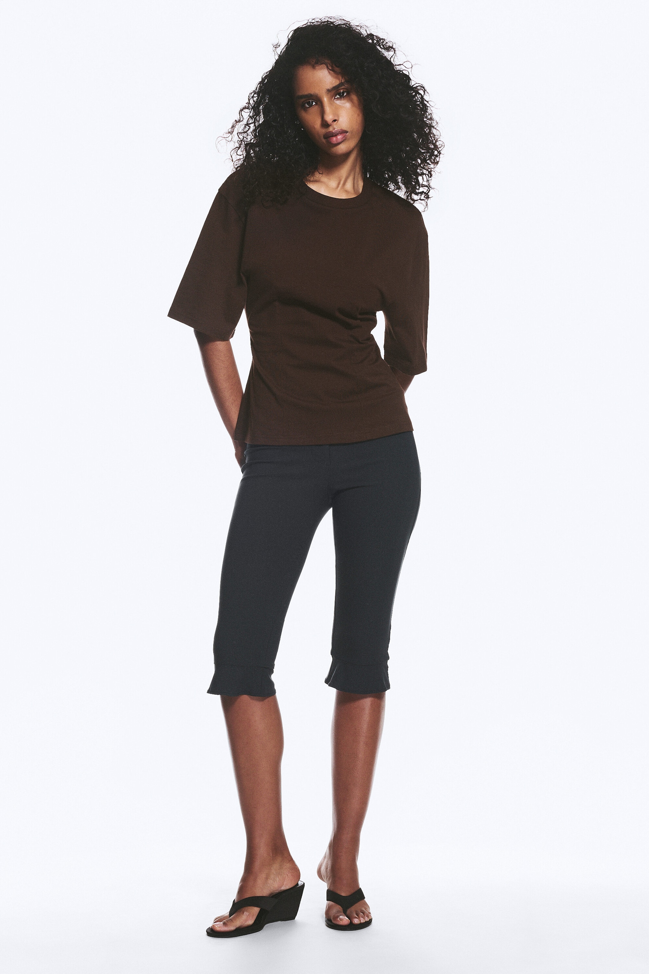 Dark Brown - Fitted Dart Detail T-shirt - 1